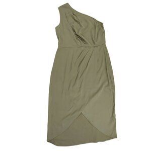 One-Shoulder Olive Green Midi Dress With Tulip Hem By Prettygarden L Elegant.